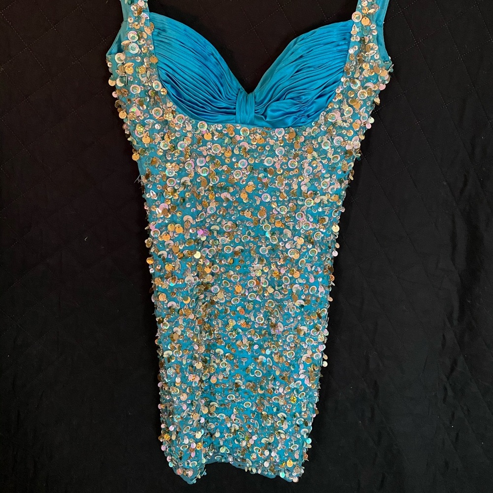 Terani Blue Sequin Cocktail Dress
